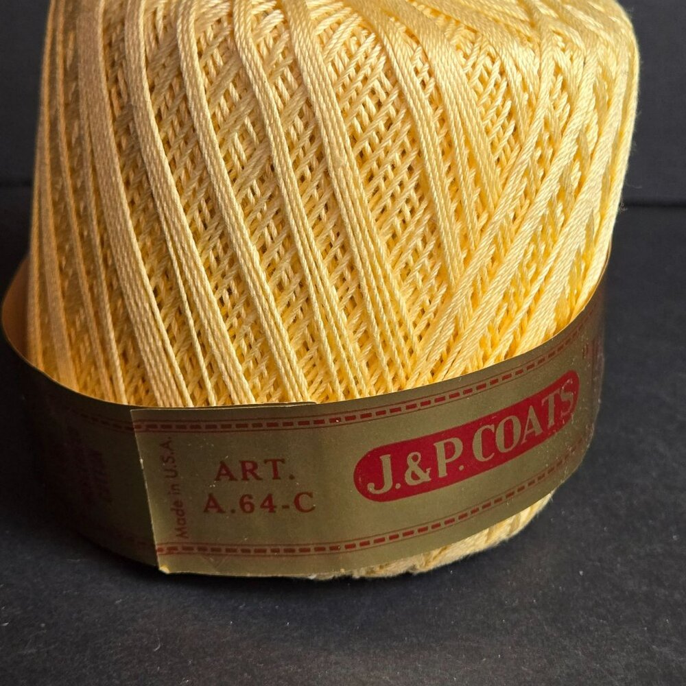 Vintage J&P Coats Knit-Cro-Sheen Crochet Thread Boilfast 175 Yards Yellow Cotton - Picture 2 of 6